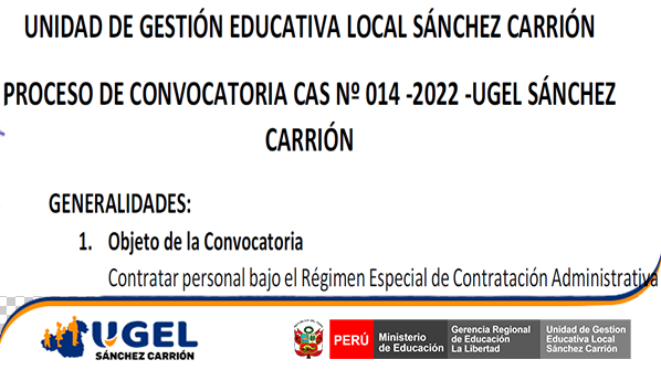 CONVOCATORIA CAS Nº 14–2022 UGEL – S.C