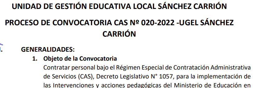 PROCESO DE CONVOCATORIA CAS Nº 020-2022 -UGEL SÁNC…