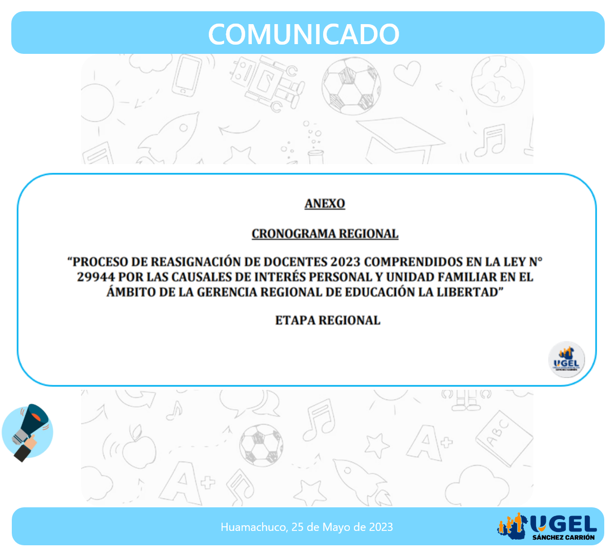 CRONOGRAMA REGIONAL DE REASIGNACIÓN 2023 – UGEL Sanchez Carrion